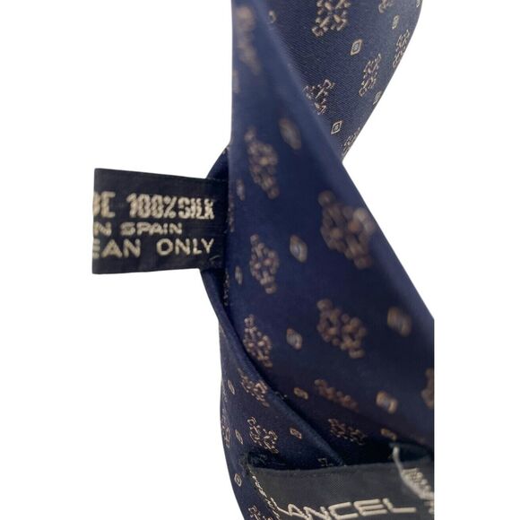 Lancel Paris 100% Pure Silk Gales Barcelona Made in Spain Navy Blue Neck Tie - Picture 7 of 9